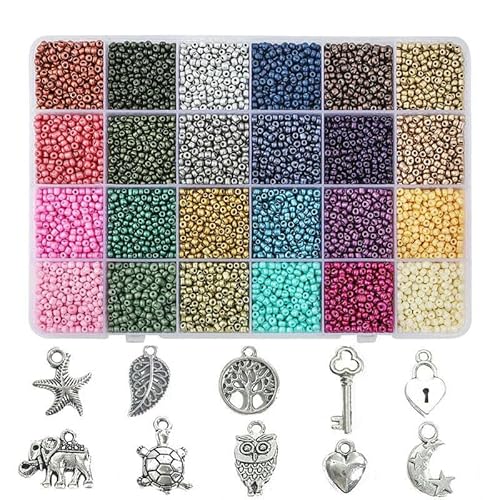 24 Farben Perlen Glas Rocailles Perlen Box Set Runde Perlen für DIY Armband Halskette Schmuckherstellung Zubehör-C02A von HDJSDB