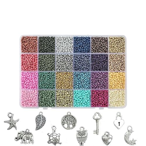 24 Farben Perlen Glas Rocailles Perlen Box Set Runde Perlen für DIY Armband Halskette Schmuckherstellung Zubehör-C02B von HDJSDB