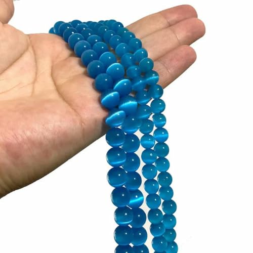 4 6 8 10 12 mm AAA bunte Katzenaugen-Glasperlen, lose, runde Abstandsperlen zur Schmuckherstellung, DIY-Armband, Ohrringe, Zubehör – Seeblau – 10 mm, ca. 36 Stück von HDJSDB