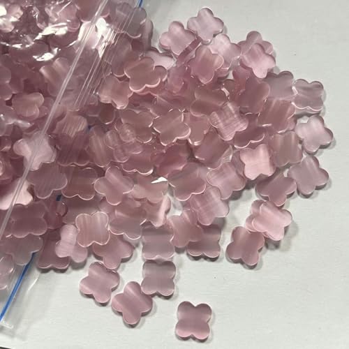 8 x 8 mm – 13 x 13,0 mm, rosa Katzenauge, vierblättriges Blatt, 2 mm Dicke, synthetische Steine für Anhänger, Halskettenschmuck, Rosa, 10 x 10 x 2 mm, 50 Stück von HDJSDB