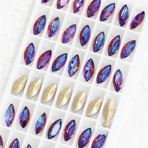 Bunt glänzende Kristall-K9-Glas-Strasssteine mit Pointback-Glaskristallen zum Aufkleben auf Kleiderperlen, Dekorationssteine, Violettblau, 5 x 10 mm, 10 Stück von HDJSDB