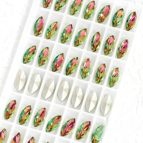 Bunt glänzende Kristall-K9-Glas-Strasssteine mit Pointback-Glaskristallen zum Aufkleben auf Kleiderperlen, Dekorationssteine, Vitrail Rose, 5 x 10 mm, 10 Stück von HDJSDB