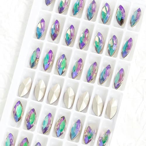 Bunt glänzende Kristall-K9-Glas-Strasssteine mit Pointback-Glaskristallen zum Aufkleben auf Kleiderperlen, Dekorationssteine – Geisterlicht – 5 x 10 mm, 10 Stück von HDJSDB