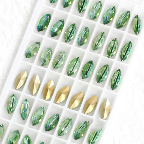 Bunt glänzende Kristall-K9-Glas-Strasssteine mit Pointback-Glaskristallen zum Aufkleben auf Kleiderperlen, Dekorationssteine-Peridot LS-5 x 10 mm, 10 Stück von HDJSDB