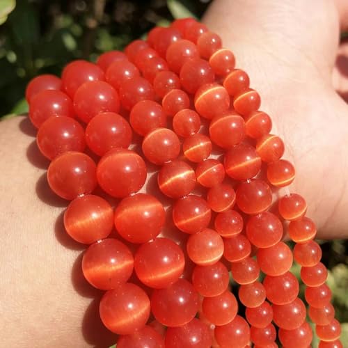 Großhandel, runde Perlen aus Katzenaugenstein, natürlicher Opal, runde lose Abstandsperlen zur Schmuckherstellung, DIY-Armband, 15 Zoll, 4 6 8 10 12 mm, orange rot, 10 mm, 37 Stück von HDJSDB