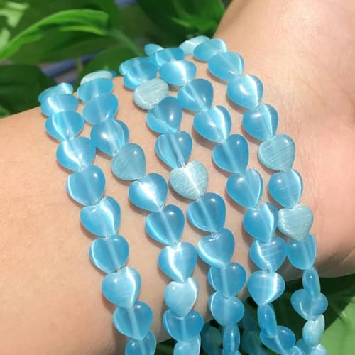 Großhandelsperlen aus Katzenaugenstein, rund, natürlicher Opal, rund, lose Abstandsperlen zur Schmuckherstellung, DIY-Armband, 15 Zoll, 4 6 8 10 12 mm, Herzseeblau, 8 mm, 46 Stück von HDJSDB