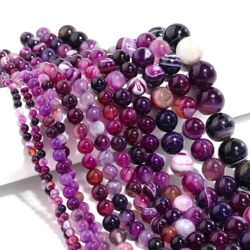 Naturstein 4 6 8 10 12 mm rund Tigerauge Amethyst Achat Jade Stein Abstandshalterperle zur Schmuckherstellung DIY Armband Handarbeit-Lila Achat-4,0 mm ca. 95 Stück von HDJSDB