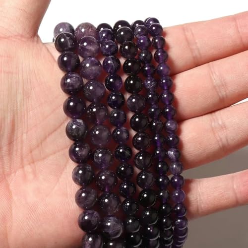 Naturstein 4 6 8 10 12 mm rund Tigerauge Amethyst Achat Jade Stein Abstandsperle zur Schmuckherstellung DIY Armband Handarbeit-Amethyst-12 mm ca. 32 Stück von HDJSDB