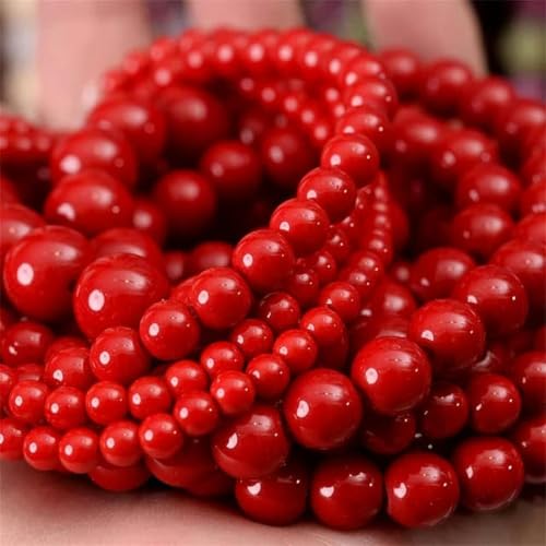 Natursteinperlen, Lava-Jaspis, Tigerauge, Quarz-Achat, runde lose Perlen zur Schmuckherstellung, DIY-Armbandzubehör, 4–12 mm, rote Koralle, 6 mm, ca. 61 Perlen von HDJSDB