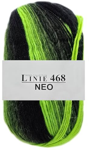 100 Gramm ONline Trend Collection Linie 468 Neo, neonartiges Garn in Schwarz Grau Verlauf (Neon Grün) von HDK-VERSAND