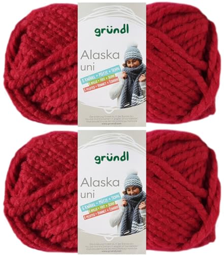 2x100 Gramm Gründl Alaska Uni aus 80% Polyacryl, 20% Wolle inkl. Anleitung Wal (02 Rot) von HDK-VERSAND