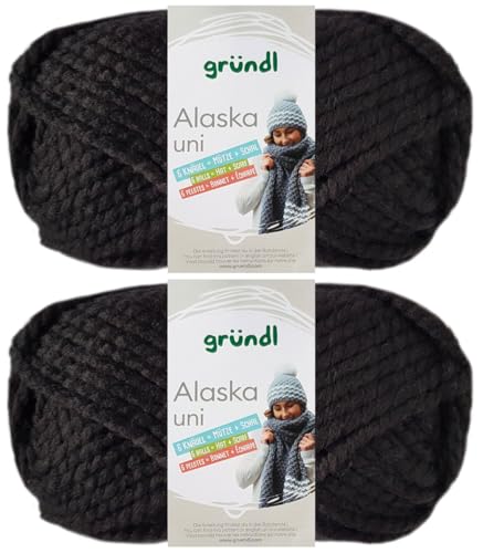 2x100 Gramm Gründl Alaska Uni aus 80% Polyacryl, 20% Wolle inkl. Anleitung Wal (06 Schwarz) von HDK-VERSAND