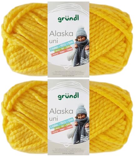 2x100 Gramm Gründl Alaska Uni aus 80% Polyacryl, 20% Wolle inkl. Anleitung Wal (21 Gelb) von HDK-VERSAND