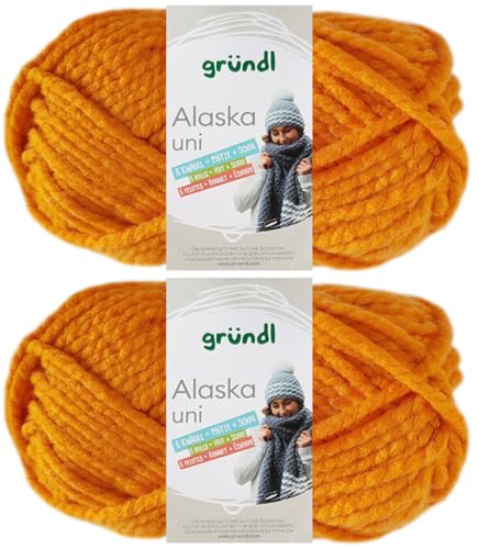 2x100 Gramm Gründl Alaska Uni aus 80% Polyacryl, 20% Wolle inkl. Anleitung Wal (22 Orange) von HDK-VERSAND