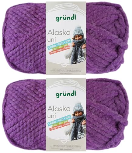 2x100 Gramm Gründl Alaska Uni aus 80% Polyacryl, 20% Wolle inkl. Anleitung Wal (24 Violett) von HDK-VERSAND