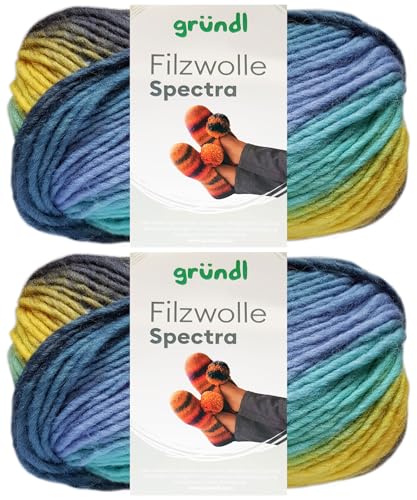 2x100 Gramm Gründl Filzwolle Spectra aus 100% reiner Schurwolle inkl. Anleitung für Filzschuhe (01 Dark Sky Multicolor) von HDK-VERSAND