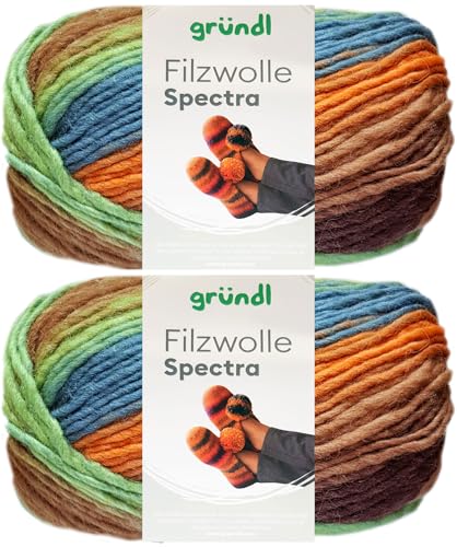 2x100 Gramm Gründl Filzwolle Spectra aus 100% reiner Schurwolle inkl. Anleitung für Filzschuhe (02 Amazonas Multicolor) von HDK-VERSAND