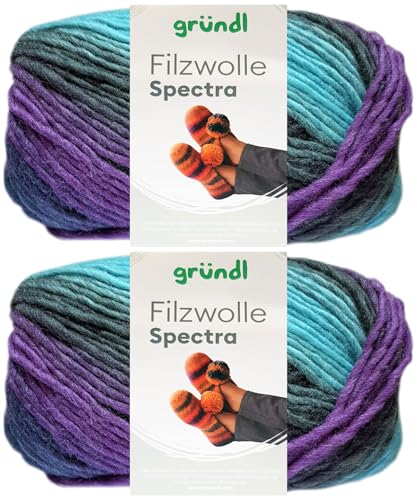 2x100 Gramm Gründl Filzwolle Spectra aus 100% reiner Schurwolle inkl. Anleitung für Filzschuhe (03 Ocean Multicolor) von HDK-VERSAND