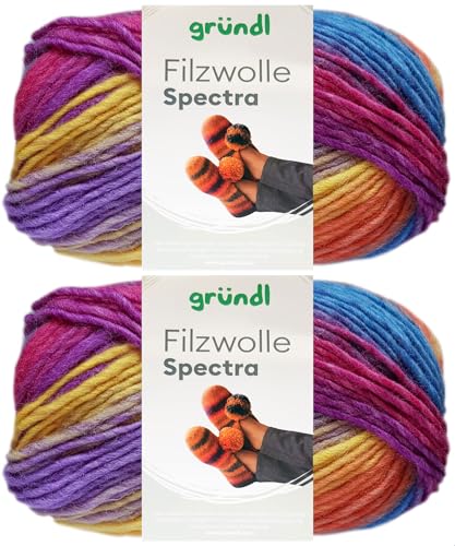 2x100 Gramm Gründl Filzwolle Spectra aus 100% reiner Schurwolle inkl. Anleitung für Filzschuhe (04 Wiild Berry Multicolor) von HDK-VERSAND