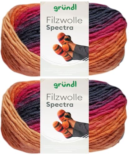 2x100 Gramm Gründl Filzwolle Spectra aus 100% reiner Schurwolle inkl. Anleitung für Filzschuhe (06 Vulcano Multicolor) von HDK-VERSAND