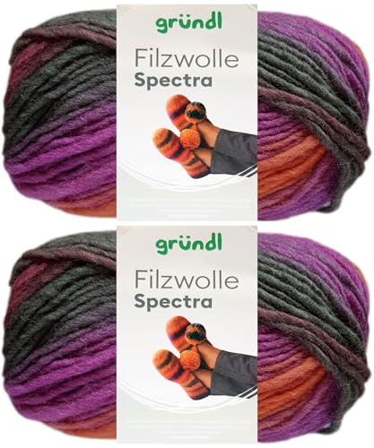 2x100 Gramm Gründl Filzwolle Spectra aus 100% reiner Schurwolle inkl. Anleitung für Filzschuhe (07 Colored Fruits Multicolor) von HDK-VERSAND