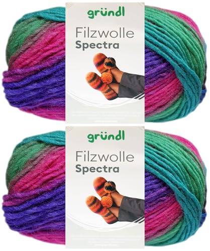 2x100 Gramm Gründl Filzwolle Spectra aus 100% reiner Schurwolle inkl. Anleitung für Filzschuhe (08 Mystery Multicolor) von HDK-VERSAND