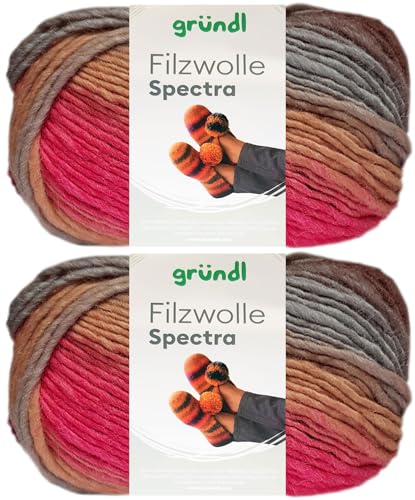 2x100 Gramm Gründl Filzwolle Spectra aus 100% reiner Schurwolle inkl. Anleitung für Filzschuhe (09 Cabernet Multicolor) von HDK-VERSAND