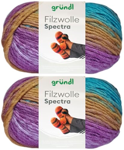 2x100 Gramm Gründl Filzwolle Spectra aus 100% reiner Schurwolle inkl. Anleitung für Filzschuhe (10 Atlantis Multicolor) von HDK-VERSAND