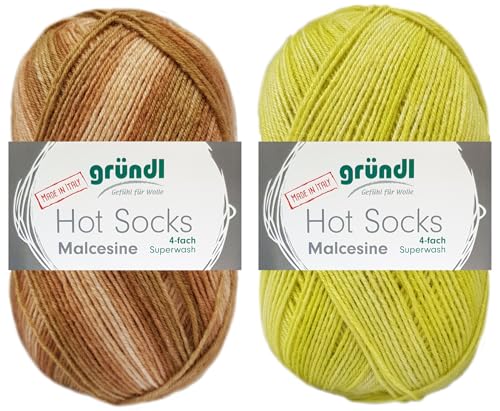 2x100 Gramm Gründl Hot Socks Malcesine (Sockenwolle aus 75% Schurwolle, 25% Polyamid (superwash) (Kamel + Zitronat) von HDK-VERSAND