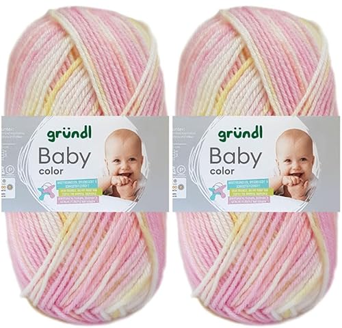 2x50 Gramm Gründl Baby Color Wolle Set inkl. Anleitung für Baby Teddybär (02 Rose-Hellgrün-Hellgelb-Weiss) von HDK-VERSAND