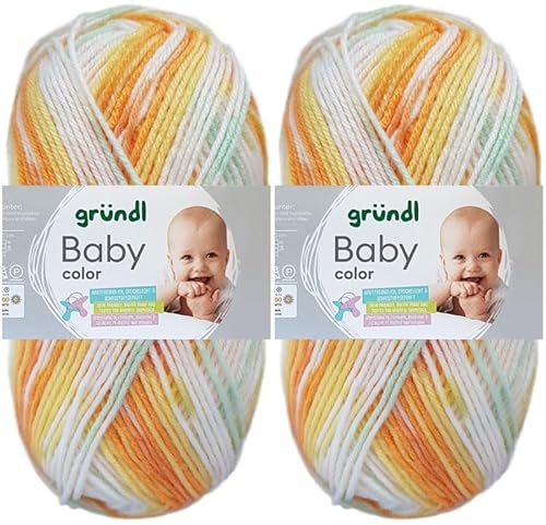 2x50 Gramm Gründl Baby Color Wolle Set inkl. Anleitung für Baby Teddybär (03 Orange-Gelb-Grünblau-Weiss) von HDK-VERSAND