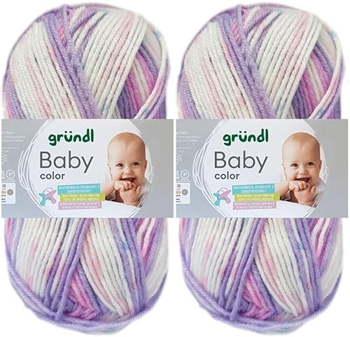 2x50 Gramm Gründl Baby Color Wolle Set inkl. Anleitung für Baby Teddybär (07 Flieder-Mauve-Rosa-Weiss) von HDK-VERSAND