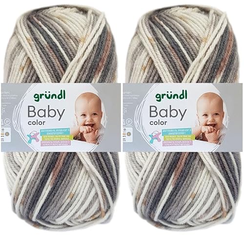 2x50 Gramm Gründl Baby Color Wolle Set inkl. Anleitung für Baby Teddybär (08 Anthrazit-Kieselgrau-Rehbraun-Weiss) von HDK-VERSAND