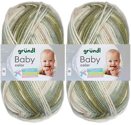 2x50 Gramm Gründl Baby Color Wolle Set inkl. Anleitung für Baby Teddybär (09 Moos-Natur-Jade-Weiss) von HDK-VERSAND