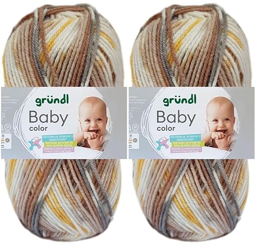 2x50 Gramm Gründl Baby Color Wolle Set inkl. Anleitung für Baby Teddybär (11 Nougat-Zinn-Bernstein-Weiss) von HDK-VERSAND