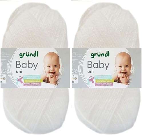 2x50 Gramm Gründl Baby Uni Wolle Set inkl. Anleitung für Baby Teddybär (01 Weiss) von HDK-VERSAND