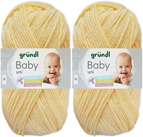 2x50 Gramm Gründl Baby Uni Wolle Set inkl. Anleitung für Baby Teddybär (02 Pastellgelb) von HDK-VERSAND