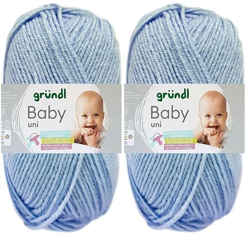 2x50 Gramm Gründl Baby Uni Wolle Set inkl. Anleitung für Baby Teddybär (03 Pastellblau) von HDK-VERSAND