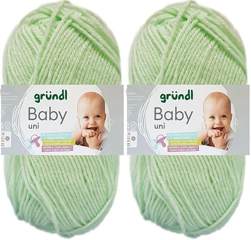 2x50 Gramm Gründl Baby Uni Wolle Set inkl. Anleitung für Baby Teddybär (04 Mint) von HDK-VERSAND