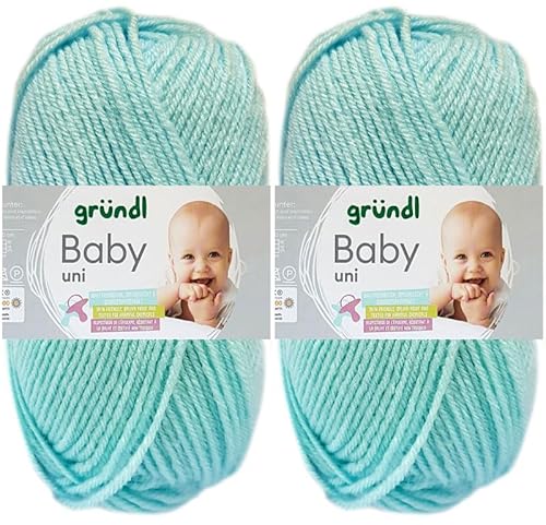 2x50 Gramm Gründl Baby Uni Wolle Set inkl. Anleitung für Baby Teddybär (05 Pastelltürkis) von HDK-VERSAND