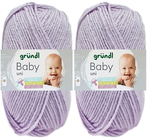 2x50 Gramm Gründl Baby Uni Wolle Set inkl. Anleitung für Baby Teddybär (06 Flieder) von HDK-VERSAND