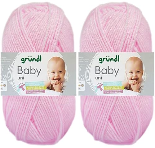 2x50 Gramm Gründl Baby Uni Wolle Set inkl. Anleitung für Baby Teddybär (07 Rosa) von HDK-VERSAND