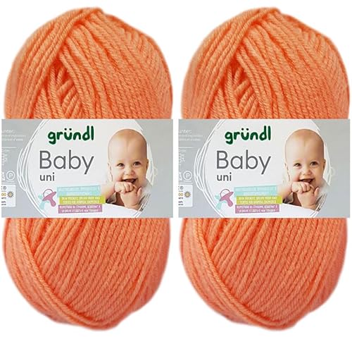 2x50 Gramm Gründl Baby Uni Wolle Set inkl. Anleitung für Baby Teddybär (08 Apricot) von HDK-VERSAND