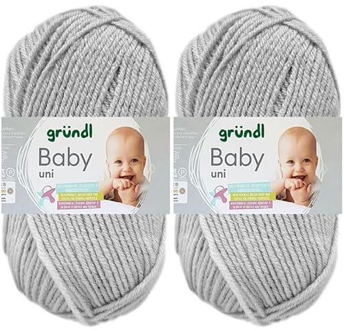 2x50 Gramm Gründl Baby Uni Wolle Set inkl. Anleitung für Baby Teddybär (09 Hellgrau) von HDK-VERSAND