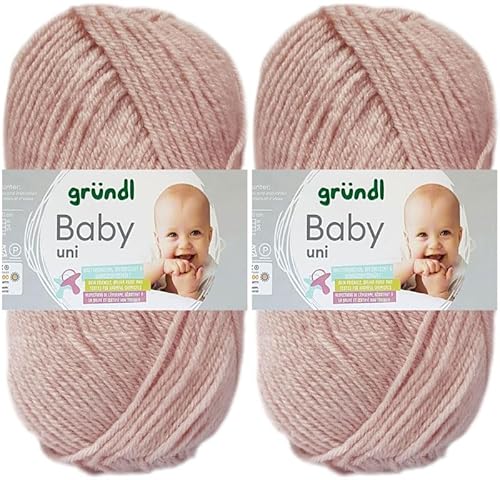 2x50 Gramm Gründl Baby Uni Wolle Set inkl. Anleitung für Baby Teddybär (10 Altrosa) von HDK-VERSAND