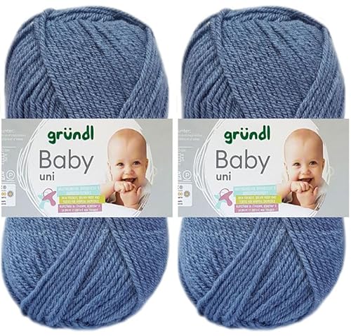 2x50 Gramm Gründl Baby Uni Wolle Set inkl. Anleitung für Baby Teddybär (11 Jeans) von HDK-VERSAND