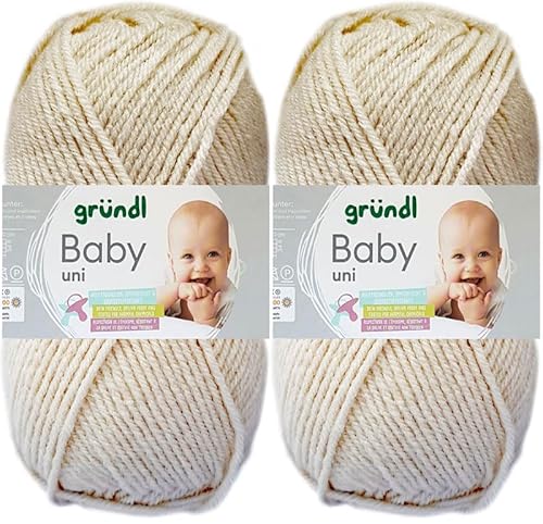 2x50 Gramm Gründl Baby Uni Wolle Set inkl. Anleitung für Baby Teddybär (12 Ecru) von HDK-VERSAND