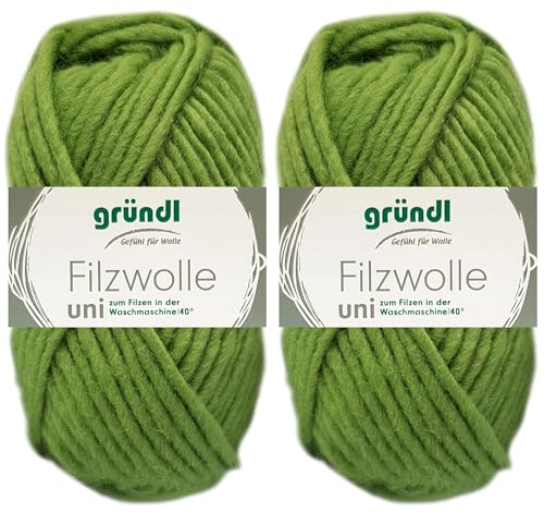 2x50 Gramm Gründl Filzwolle Uni aus 100% reiner Schurwolle inkl. Anleitung für Topflappen (04 Grasgrün) von HDK-VERSAND