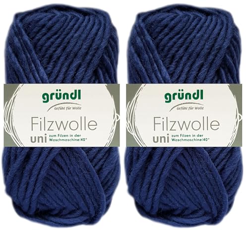 2x50 Gramm Gründl Filzwolle Uni aus 100% reiner Schurwolle inkl. Anleitung für Topflappen (16 Marine) von HDK-VERSAND