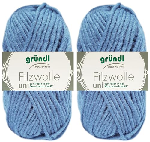 2x50 Gramm Gründl Filzwolle Uni aus 100% reiner Schurwolle inkl. Anleitung für Topflappen (17 Taubenblau) von HDK-VERSAND